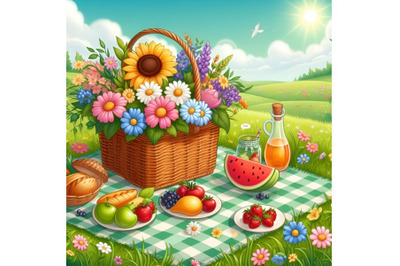 A picnic on a green meadow