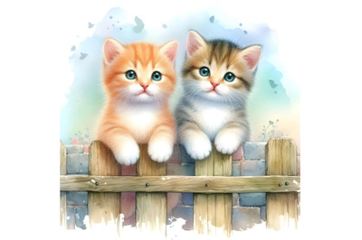 Two kittens sitting on the fence