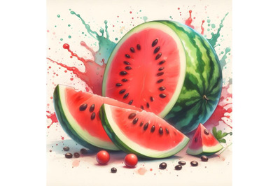 Watermelon and splashes