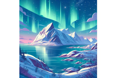 Auroraglowing over snowy mountain