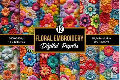 Colorful Embroidery Flowers Seamless Patterns