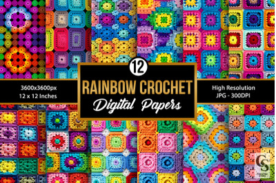 Rainbow Square Granny Crochet Seamless Patterns