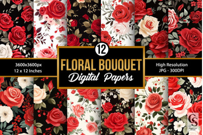Red Roses Bouquet Flowers Seamless Patterns
