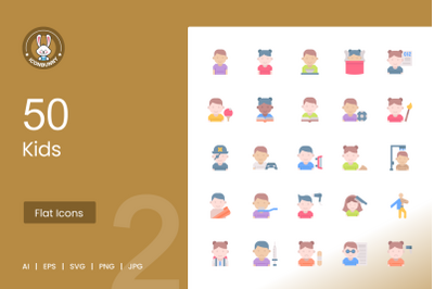 50 Kids Flat Multicolor Icons