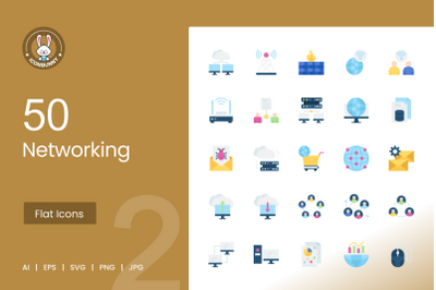 50 Networking Flat Multicolor Icons