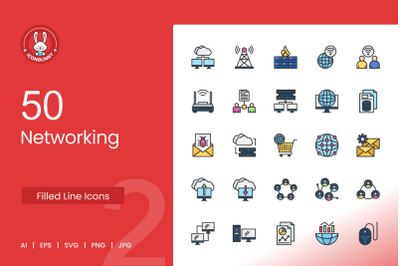 50 Networking Filled Line Icons