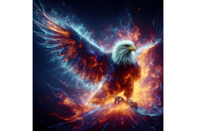 Eagle in fire ashes