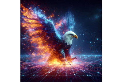 Eagle in fire ashes