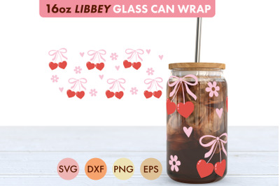Coquette Cherry Bow SVG PNG 16 oz Libbey Glass Can Wrap