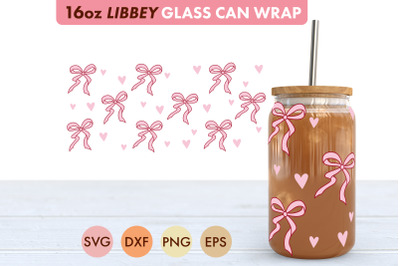 Coquette Pink Bow SVG PNG 16 oz Libbey Glass Can Wrap