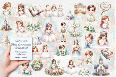 Watercolor First Communion Illustrations