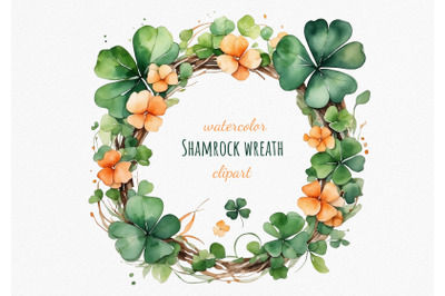 loral shamrock wreath, Spring clipart. Watercolor Clover Clipart