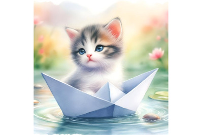 Kitten in a paper boat