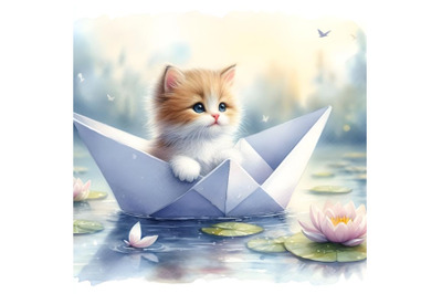 Kitten in a paper boat