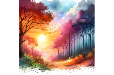 beautiful abstract drawing art with sunset