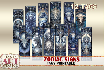 Zodiac signs ephemera Tags Printable,Astrology fantasy