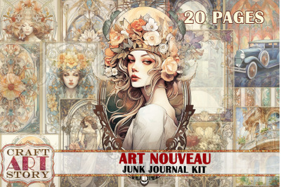 Art Nouveau Junk Journal Pages,Elegance 1900s scrapbook