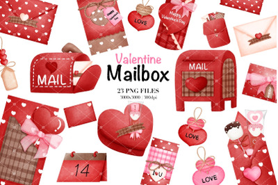 Watercolor Valentine Mailbox Clipart