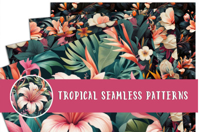 Tropical Exotic Flowers seamless patterns