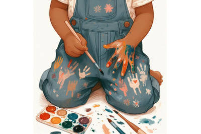 Children`s hand in paints