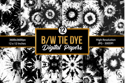 Black &amp; White Tie Dye Digital Papers