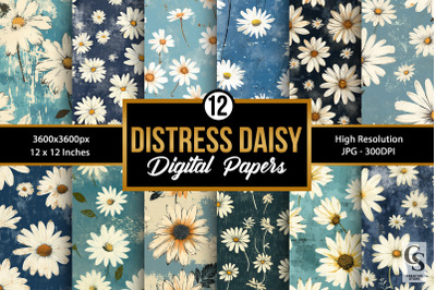 Distressed Daisy Flowers Seamless Patterns