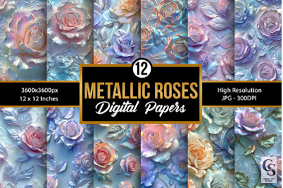 3d Pastel Metallic Roses Digital Papers
