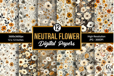 Neutral Blooming Flowers Digital Papers