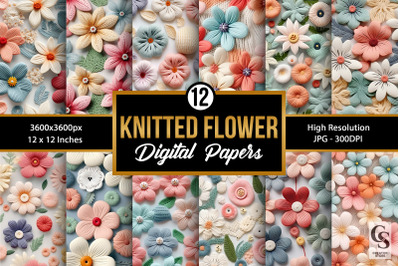 Pastel Crochet Knit Flowers Digital Papers