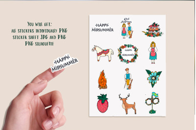 Midsummer PNG printable stickers