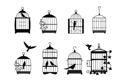 Black wall decals with flying birds in cages collection