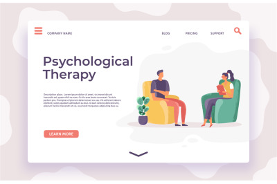 Psychological therapy landing page. Vector of therapy