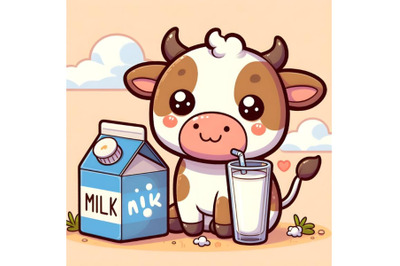 cute funny cow with milk