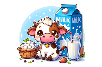 cute funny cow with milk