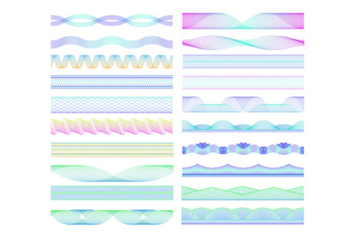 Seamless guilloche dividers. Colorful wave patterns and spirogra