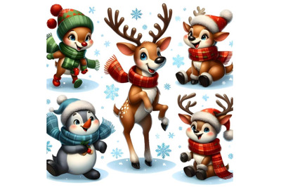 Four funny christmas reindeer