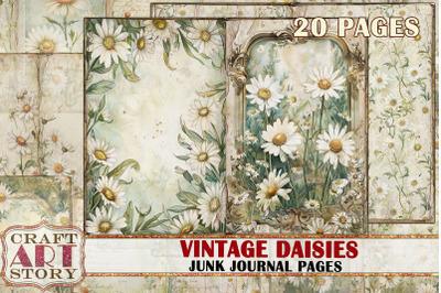 Vintage daisies shabby chic junk journal Pages,journal kit