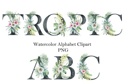Watercolor Tropical Floral Alphabet.