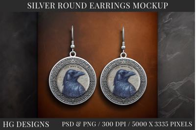 Silver Round Earrings Jewelry Mockup - PSD and PNG