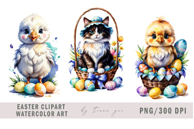 Cute watercolor Easter clipart for prints- 3 png