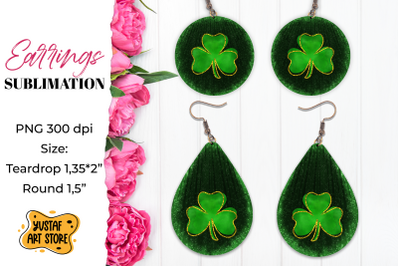 Patrick&#039;s Day Earrings Sublimation. Teardrop and round