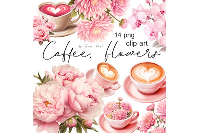 Rose and Coffee Cup Clipart | Pink Flower PNG