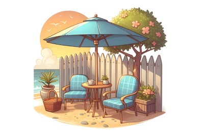 outdoor chair and umbrella