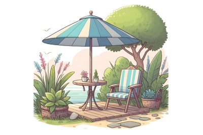 outdoor chair and umbrella