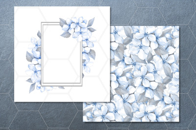 Delicate blue floral pattern and frame