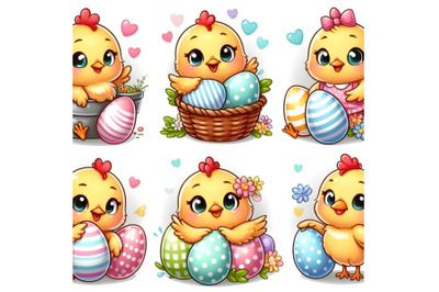 Cute funny baby chicken with Easter egg