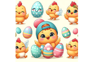 Cute funny baby chicken with Easter egg