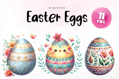 Easter Eggs Watercolor Bundle |PNG cliparts