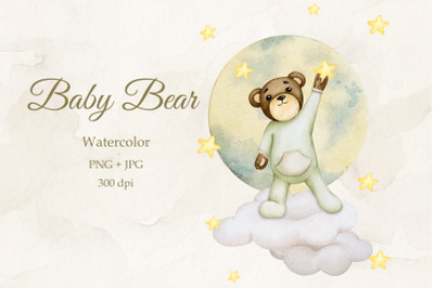 Teddy bear. Boy, girl. Watercolor. PNG JPG