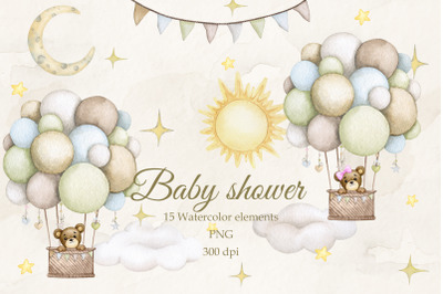 Baby shower set. Watercolor PNG